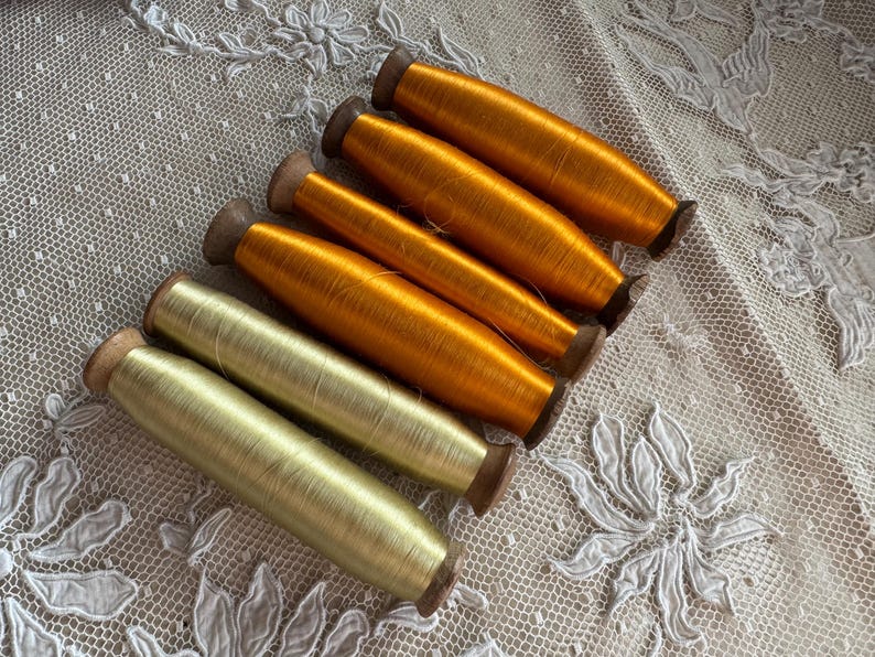 Lot of 6 Antique French Silk Thread Spools, Silk Thread, Embroidery Thread 1