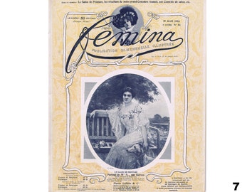 Rivista francese d'epoca del 1903 "Femina", diario antico, effimeri d'epoca, scrapbooking, decorazione murale per riviste d'epoca
