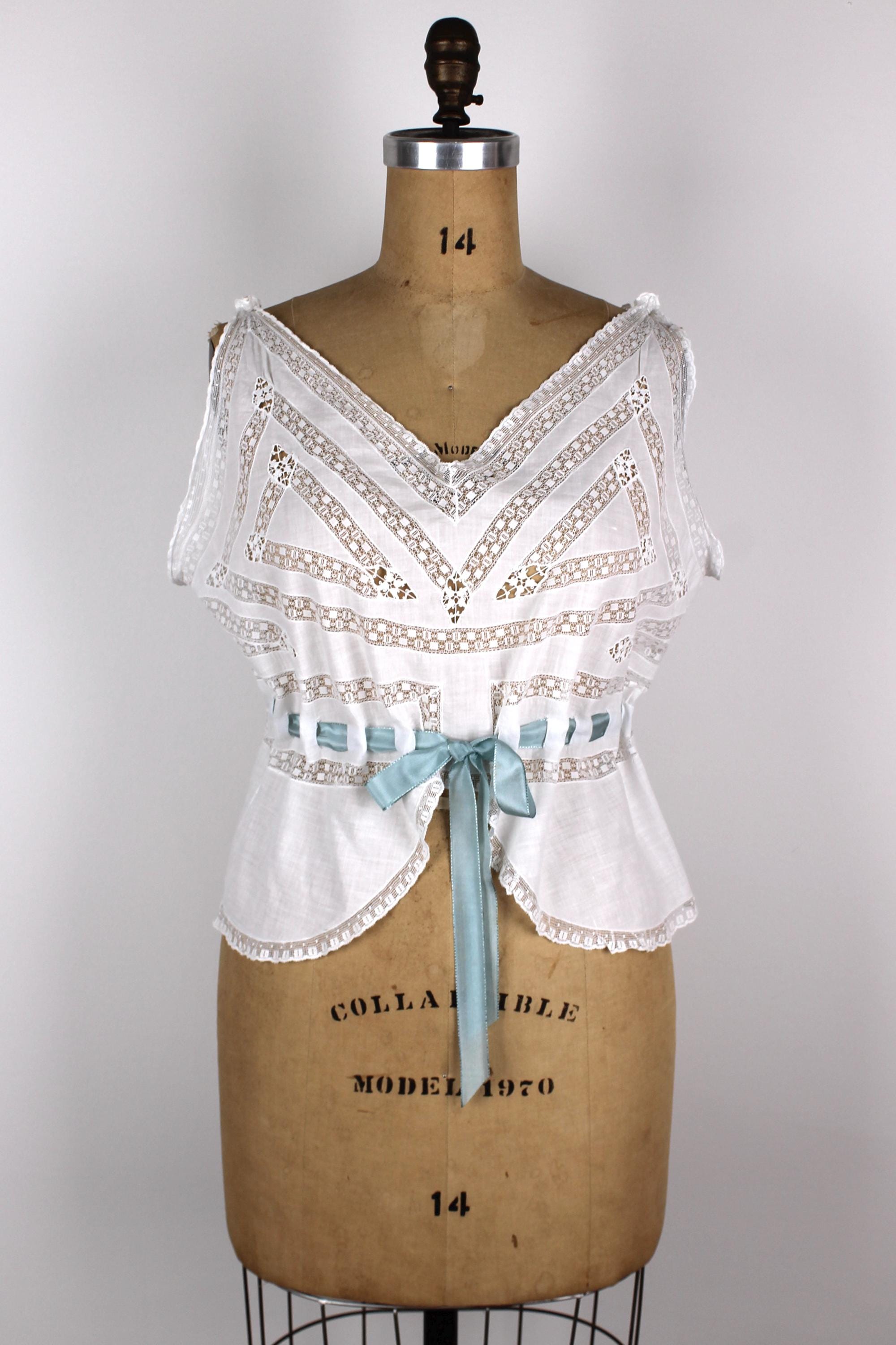 トップス 1900s Lace My Handmade Work Antique Edwardian Shirtwaist Blouse w/Lace 1900s 1920s