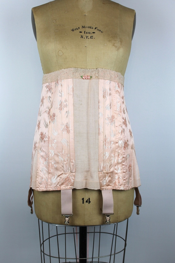 PLUS SIZE 1920s Vintage Coutil Girdle, Pink Brocade Corset, Antique Girdle  Corset, Vintage Suspender Belt, Suspenders