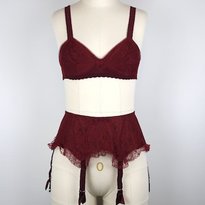 1950s Vintage Red Lingerie Set &quot;Star&quot;, Vintage Bra + Girdle, 50s Underwear, Vintage Suspender Belt, Vintage Garter Belt