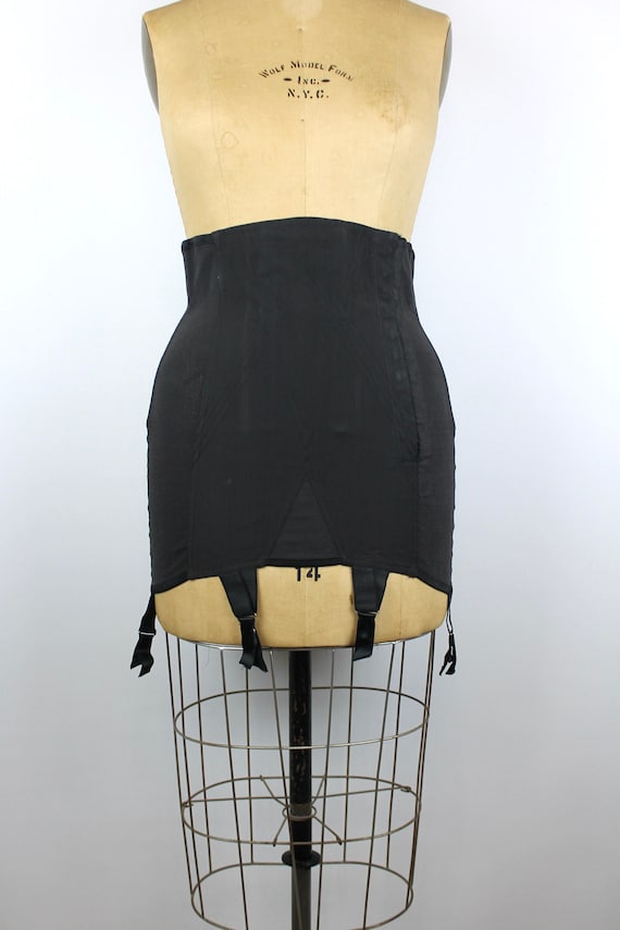1960s Vintage Black Cotton Girdle, 50s Garter Belt, Vintage Suspender Belt,  Boudoir Lingerie, Vintage Lingerie