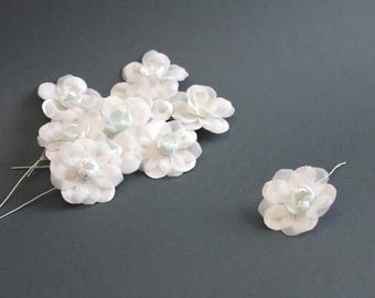 Lot of 9 White Millinery Flowers, Bridal Crown Flowers, for Weddings Hats Crafts Scrapbooking Dolls, 1960s Vintage