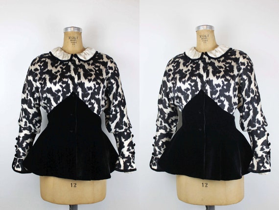 Stunning 80s Vintage Silk and Velvet Peplum Skirt… - image 1