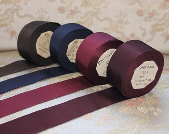 1 rolka, antyczna cienka wiskoza Grosgrain Ribbon, 4 cm szerokości, vintage bordowy, granatowy, brązowy, czarny Grossgrain Ribbon