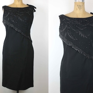 Robe noire perlée vintage des années 1960, robe de soirée des années 50, robe de soirée, robe brodée, robe rétro, LBD image 1