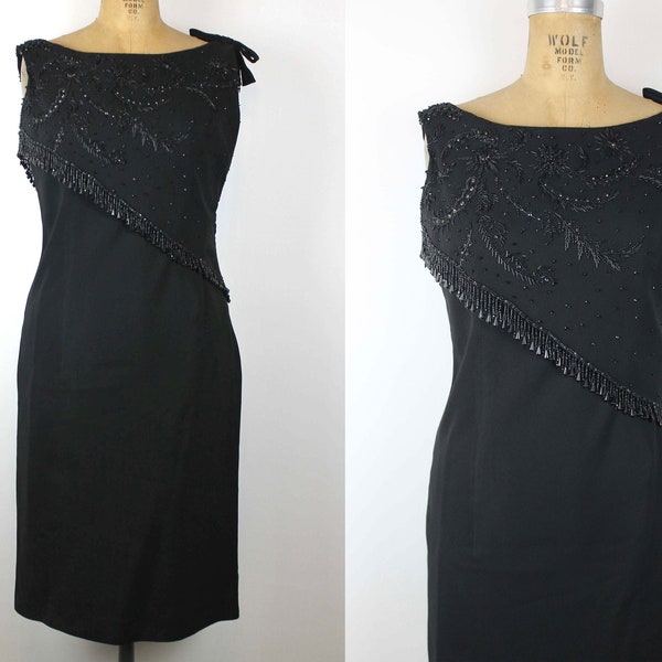 Robe noire perlée vintage des années 1960, robe de soirée des années 50, robe de soirée, robe brodée, robe rétro, LBD