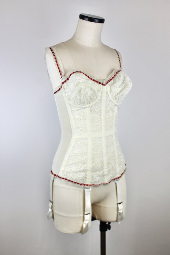 1950s Vintage Italian Corset "Desiré", Red/White … - image 3