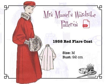 1950s Winter Coat Pattern, Vintage Autumn Coat PDF pattern, Instant Download,