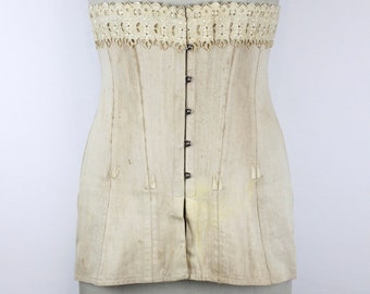 1910s "c.p. a la sirene" corset, edwardian corset with lace inserts, antique gilded age girdle corset, vintage corset, antique girdle