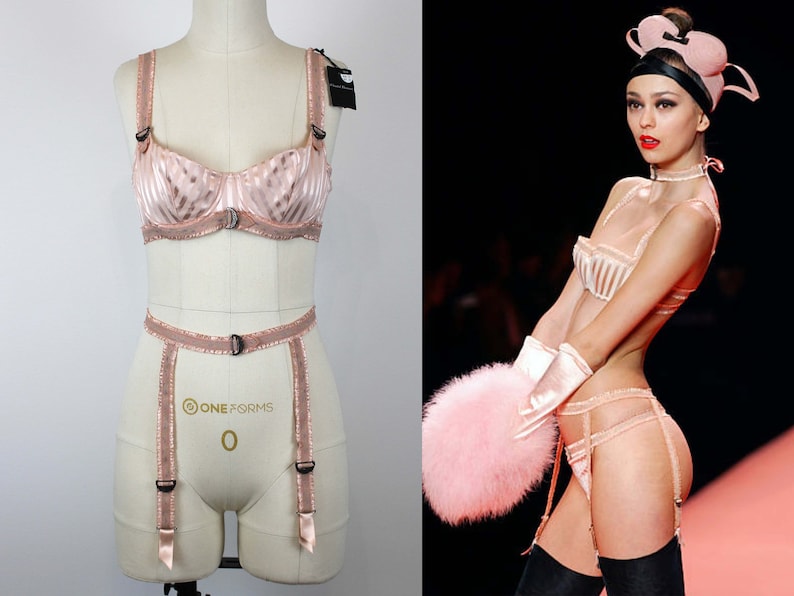 Vintage Inspired "Chantal Thomass" 2004 Lingerie Set, Vintage Bra + Girdle, Vintage Suspender Belt, Vintage Garter Belt image 1
