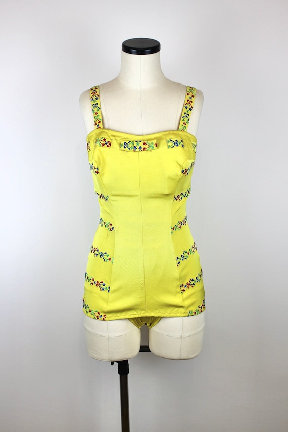 1950s Vintage Yellow Swimsuit "Hippocamp", French… - image 1