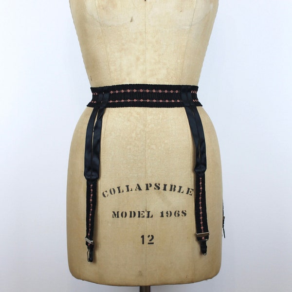 vintage porte-jarretelles ruban « Darma », ceinture italienne noire avec bretelles, lingerie burlesque