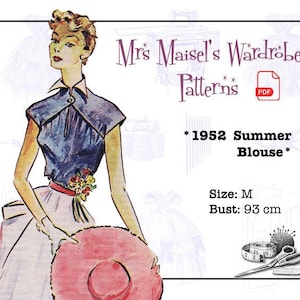 1952 Summer Blouse, Vintage PDF pattern, Instant Download