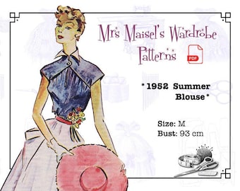 1952 Summer Blouse, Vintage PDF pattern, Instant Download