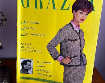 Grazia 1958 Fashion Magazine (Włochy), Magazyn vintage z lat 50. XX wieku, Druki vintage, Ilustracje modowe, Magazyn vintage świąteczny