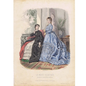 Gravuras de moda francesas de 1870, "La Mode Illustree", gravuras do século XIX
