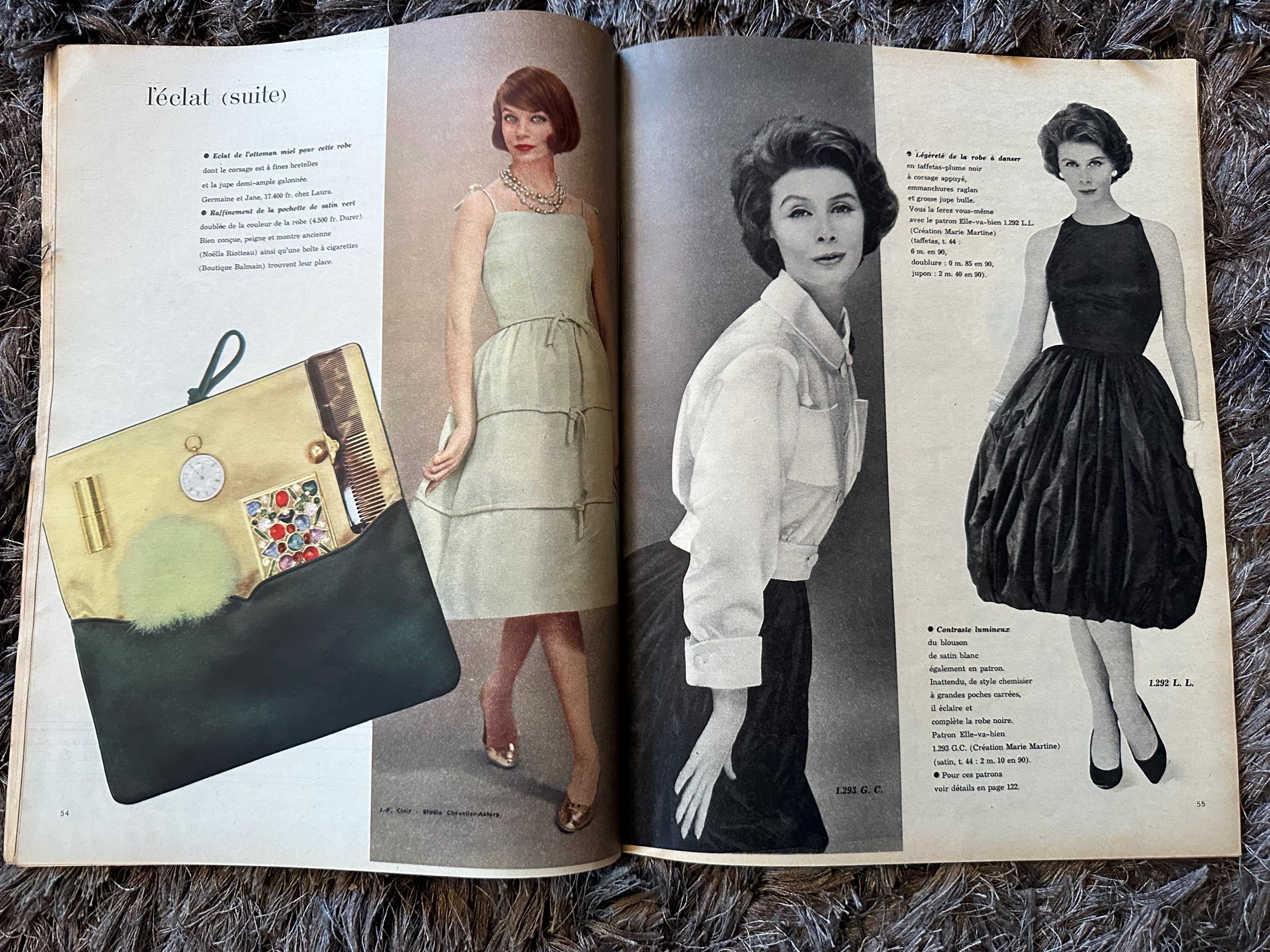 Lot of 3, 1957-1958 Elle Vintage Magazine, 1950s Vintage Fashion