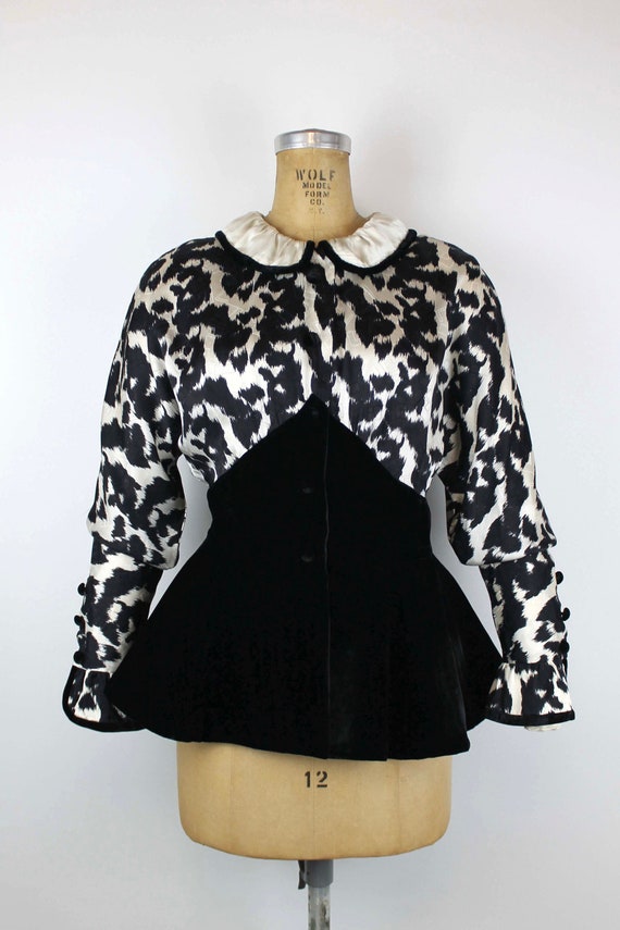 Stunning 80s Vintage Silk and Velvet Peplum Skirt… - image 2