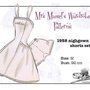 1958 Nightgown and Shorts Sewing Pattern, Vintage Sleeping Robe, Retro Pygamas, Digital Download, Print At Home, PDF