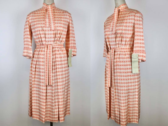 Pierre Cardin, 1970s Vintage PIERRE CARDIN Deadstock Day Dress, Geometric Print 70s Dress, Silk Dress