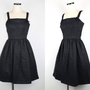 1960s Vintage Black Lace Prom Dress with Bows, 50s Evening Dress, Evening Gown, Full Skirt Pin Up Dress, Retro Dress