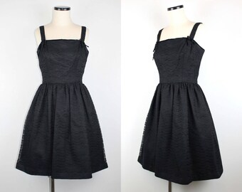 Abito da ballo vintage in pizzo nero degli anni '60 con fiocchi, abito da sera anni '50, abito da sera, abito con gonna a ruota, abito retrò