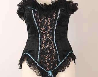 RARE 1960s Vintage Parisian Showgirl Costume Corset, Black Retro Corselette, French Burlesque Corset, Guepiere