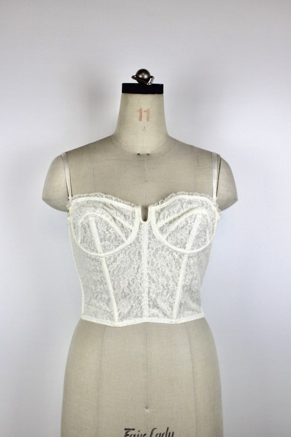 50s vintage bustier bra, white 40B Playtex, corset, b… - Gem