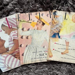 Lot of 3, 1956-1959 Elle Vintage Magazine, 1950s Vintage Fashion Magazine (France), Vintage French Magazine, Magazine Wall Art