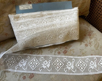 Vintage White Cotton Filet Lace, 8cm Wide Lace, Lace for Sewing Projects, Period Costumes, Vintage Haberdashery