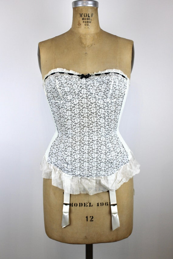 Vintage 1950s-60s Truform White Fan Lacing Girdle Corset Sacro