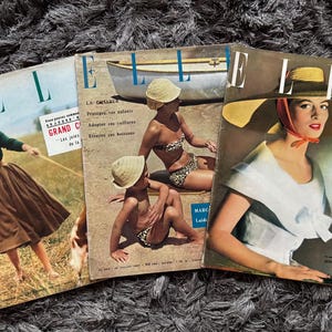Lot of 3, 1955-1956-1957 Elle Vintage Magazine, 1950s Vintage Fashion Magazine (France), Vintage French Magazine, Magazine Wall Art