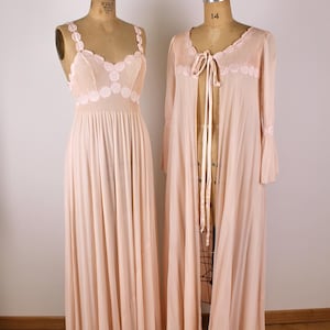 1950s Vintage Pink Silk Lingerie Set: Nightgown and Robe, Antique Silk Nightdress, Night gown, Boudoir Gown, Step in, Negligee