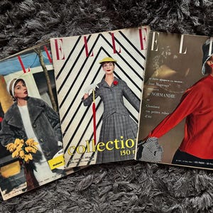 Lot of 3, 1955-1956 Elle Vintage Magazine, 1950s Vintage Fashion Magazine (France), Vintage French Magazine, Magazine Wall Art