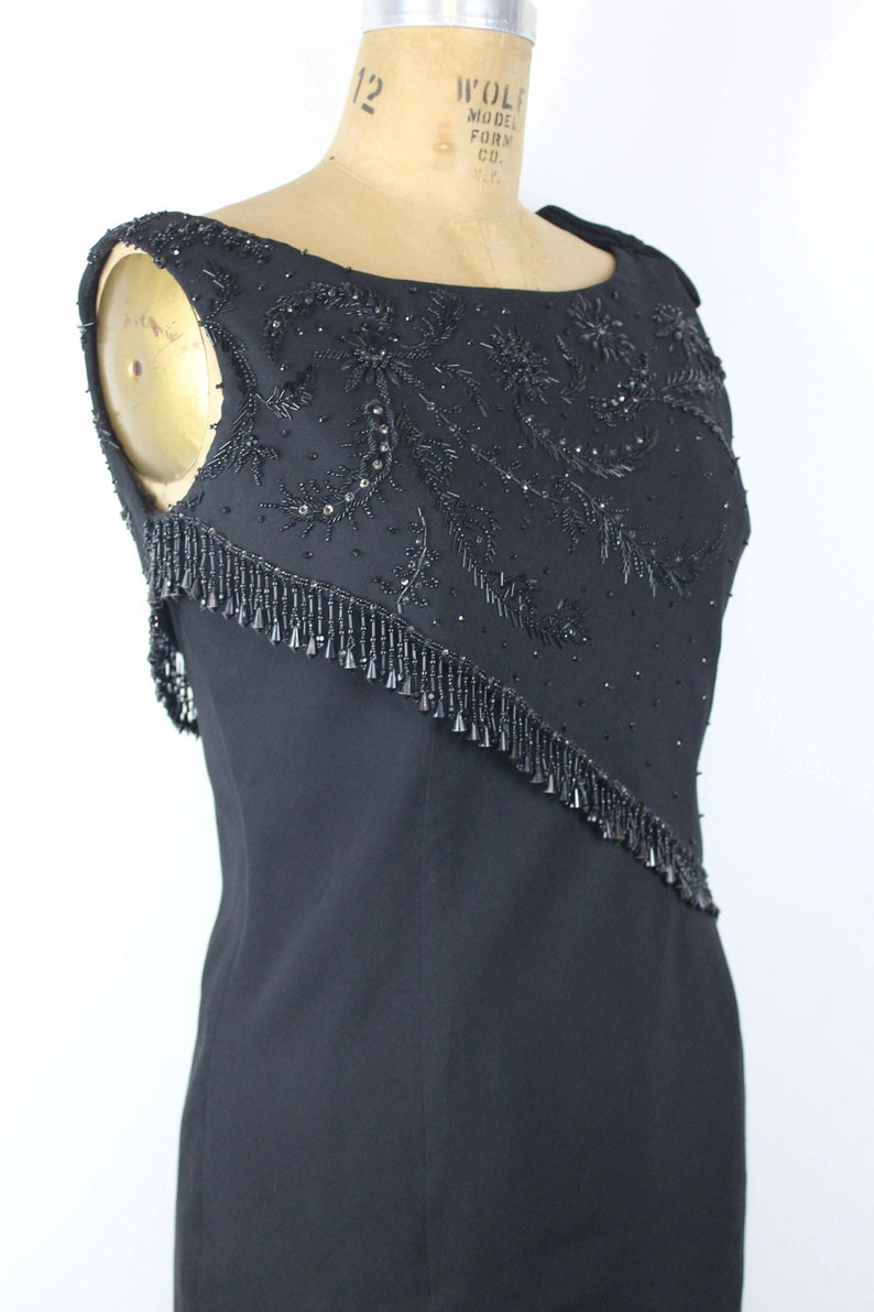 Robe noire perlée vintage des années 1960, robe de soirée des années 50, robe de soirée, robe brodée, robe rétro, LBD image 6