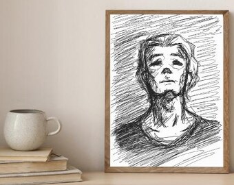Un homme  déprimé   impression  numérique   Art digital  Portrait  noir et blanc