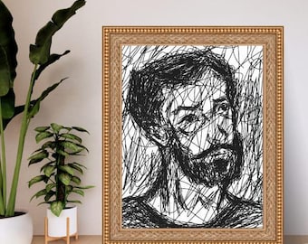 Portrait Numérique Noir & Blanc – Illustration Originale à Imprimer