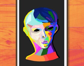 Impression  numérique  originale- Portrait  style pop art -couleurs  vives