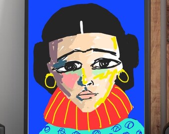 Illustration numérique originale :Portrait  d'une  femme  style pop art