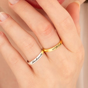 Custom Engraved Name Ring, Personalized Name Ring, Inside Outside Engraved Ring, Mothers Day Gift, Dainty Anniversary Gift, Mom Gift