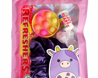 Girls Birthday Party Favor Bags: Fidget Keyring, Scrunchie, Sweets
