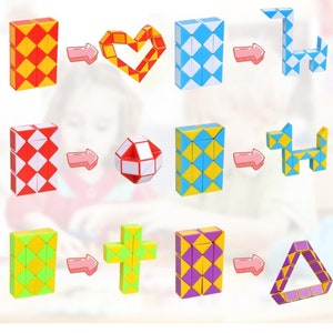 May include: A set of colourful, flexible puzzle tiles that can be arranged into different shapes, including a heart, a ball, a dog, a cross, and a triangle. The tiles are made of plastic and have a diamond pattern.