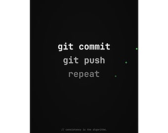 Developer Git Commit Push Repeat Poster, Programmer Office Decor, Tech Humor Art