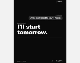 I Will Start Tomorrow Poster – Minimalist Motivational Wall Art, Funny Quote Print