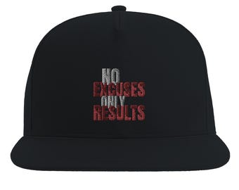 Motivational Snapback Hat – No Excuses Only Results Gym Cap