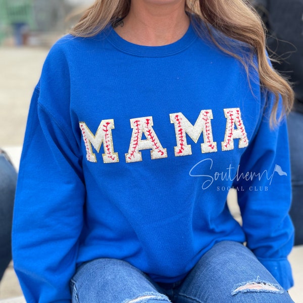 Baseball Mama Sweatshirt, Baseball Chenille Patch, Baseball Patch Sweater, Chenille Patch Custom Sweatshirt Women, Baseball Glitter Shirt