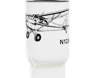 Vintage Piper Airplane Illustration Travel Mug | Custom Tail Number