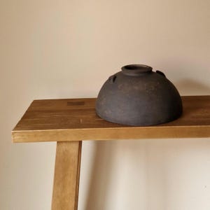 Handmade Rustic Dark Stoneware Pot with Handles, Wabi Sabi Ceramic Vessel, Earthy Neutral Home Decor, Wabi Sabi Pottery, Rustic Ceramic Pot