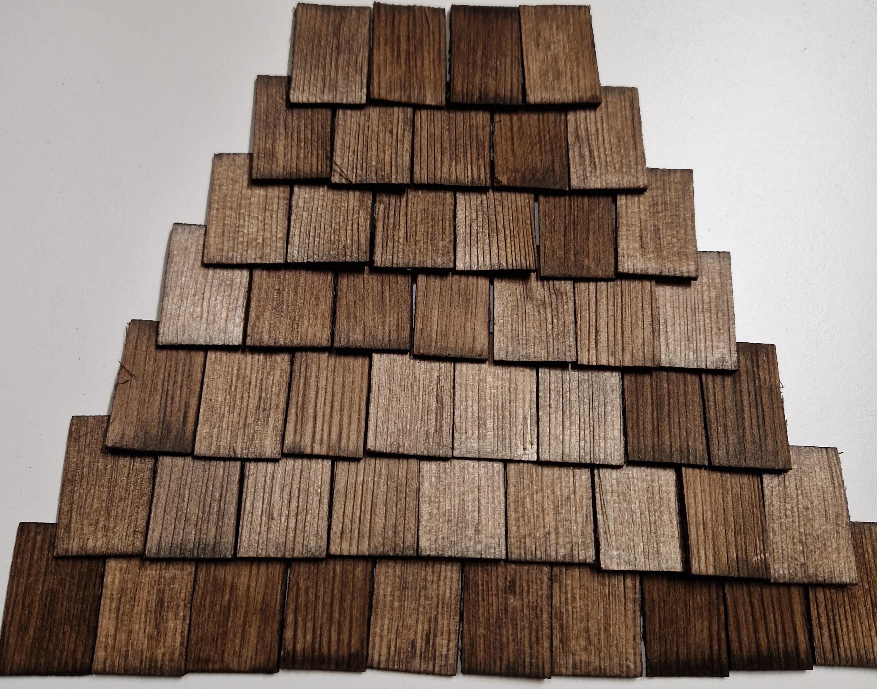 Hand-hewn shingles - roof shingles stained size - 4 x 2.5 cm / 2-3 mm - 200 pcs. - One package (roof, house, crib, dollhouse.)